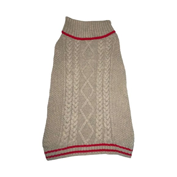 NWT Top Paw Thick Tan With Red Stripe Turtleneck Cable Sweater Winter Dog Large - Picture 1 of 6